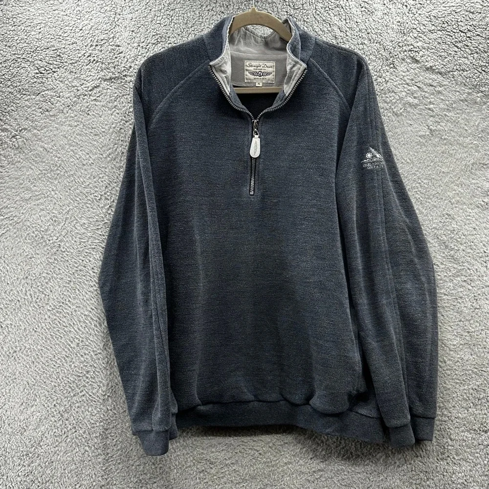 Straight Down Mens XL Quarter Zip Fleece Pullover Useless Bay Golf Gray Outdoor